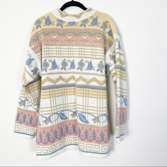 VINTAGE KEREN Pastel Abstract Knit Crewneck Grandma Sweater Slouchy Oversized - Picture 5 of 8